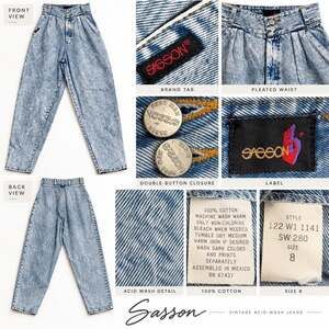 Sasson Acid-Wash High-Rise Jeans Size 8 Pleated Tapered Mom Denim